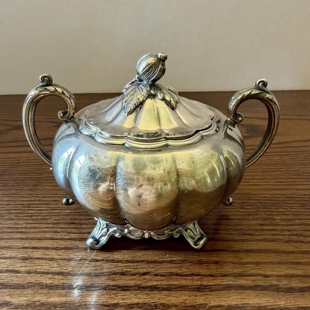 Vintage Community Plate Old English Melon Pattern Creamer, Sugar Bowl With Lid